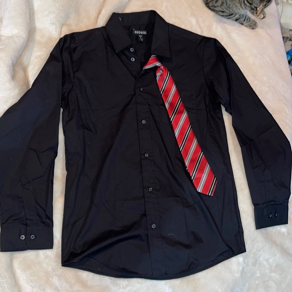 Black George button down dress shirt with tie
